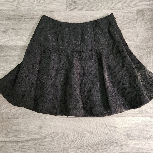 Free People Black‎ Skirt 6 Fit and Flare Chenille Cheetha Flared Skater Side Zip - Picture 1 of 10